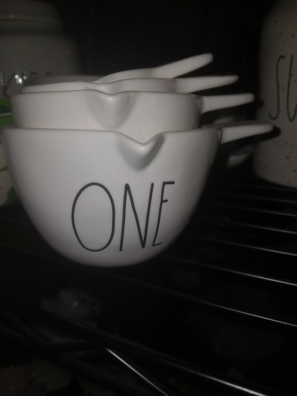 Rae Dunn White Ceramic Measuring Cup Set with 'ONE' Lettering